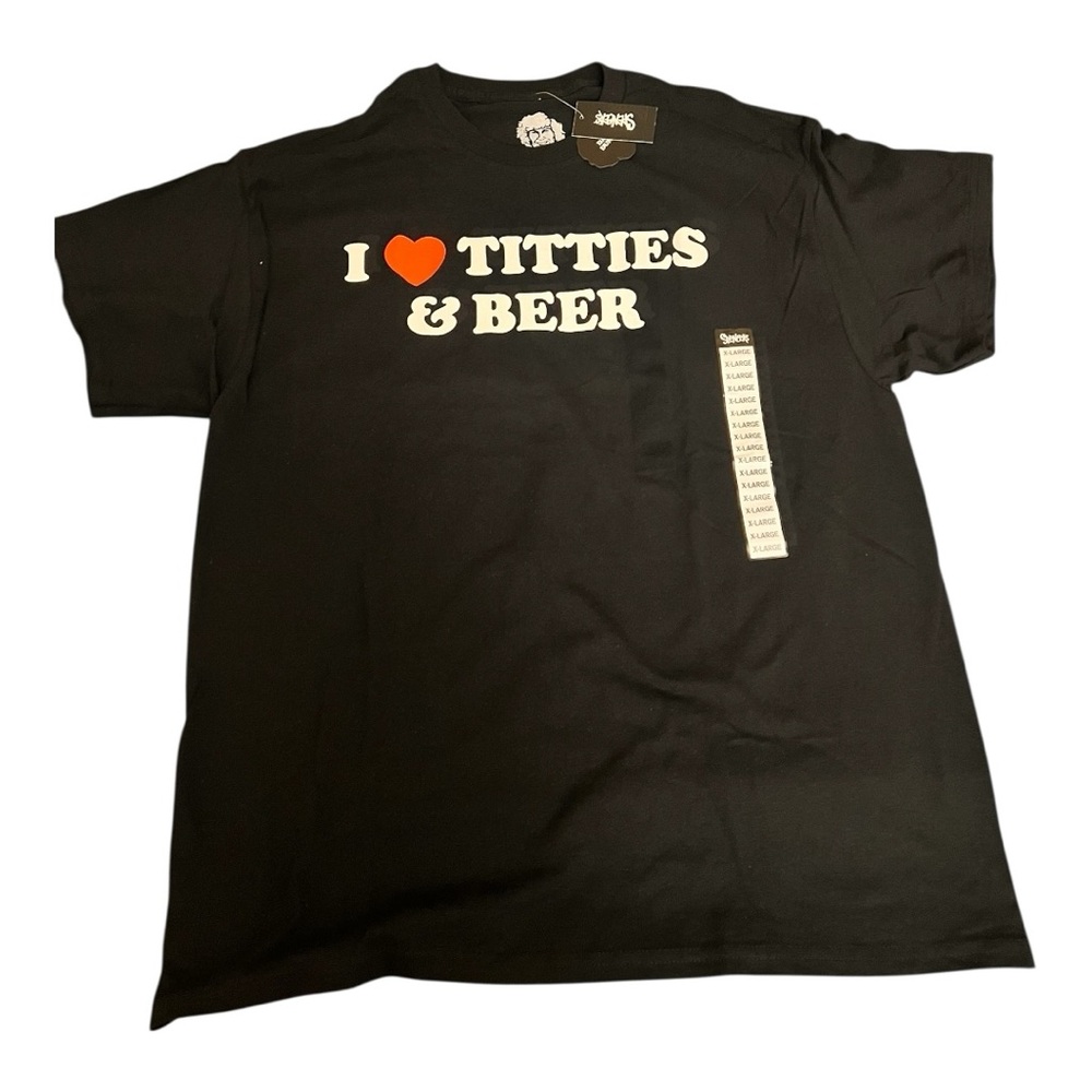 Spencer's Black Tee I ❤️ Titties & Beer